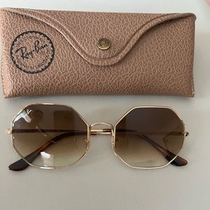 Ray Ban Sunglasses - Octagon 1972 Light Brown Lens, Gold trim - No Scratches